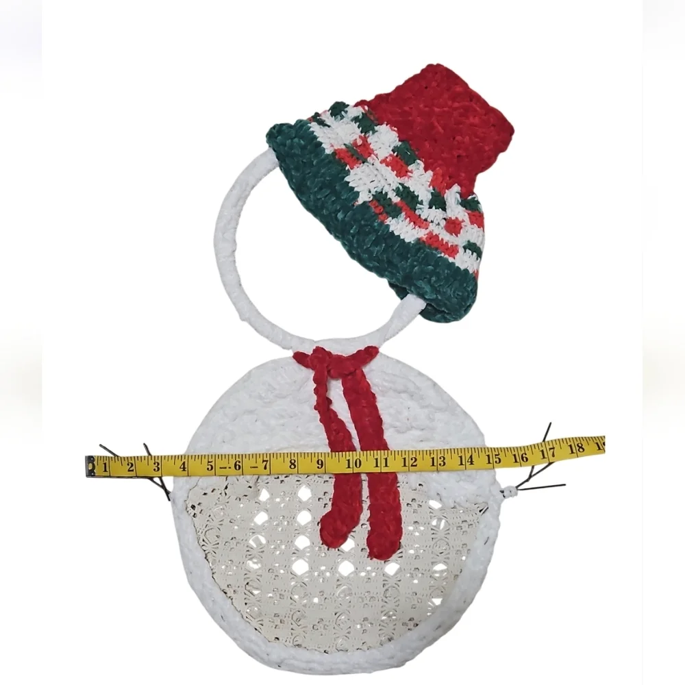 Hand Crafted Crochet Wire Frame Snowman Christmas Decor Handmade Holiday Wreath